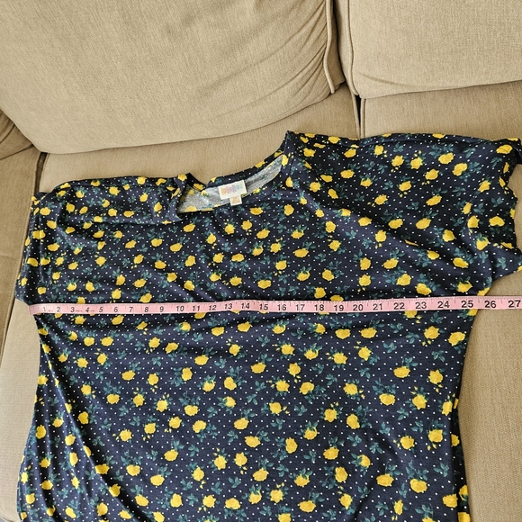 Lularoe dress plus size 3XL blue yellow roses floral scoop neck short sleeves - Picture 14 of 14